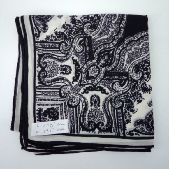 Vintage Paisley Bandanna Square Black White Neck Scarf - Picture 7 of 9
